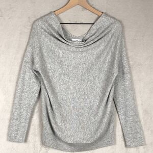 FATE Drape Neck V-Back Sweater Sz S Heather Gray Wool Cashmere Blend Long Sleeve